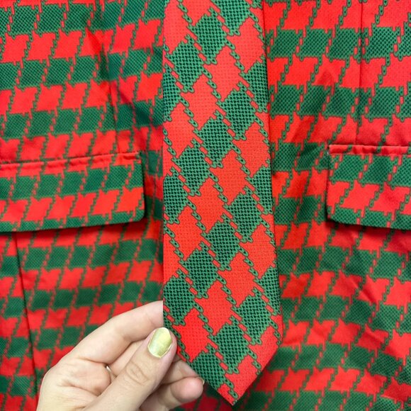 Dec. 25 Red Green Christmas Office Party Suit Coat Matching Tie Set Men's L - Picture 6 of 10